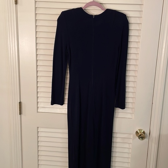 Vintage Maggy London Very Fitted Front Slit Navy Blue Classic Elegant Dress - Picture 5 of 9